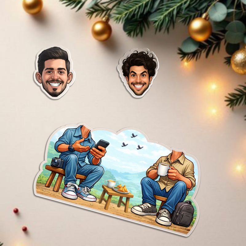 Personalized Friends Bobblehead Caricature Custom Cartoon Photo Cutout Gift for Best Friends, Brothers & Roommates Tabletop Decor  Battery Powered Moving Head Feature